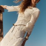 Aitana Lace Jacquard Embroidery Long Sleeves Irregular Hem Dress in Tencel Linen