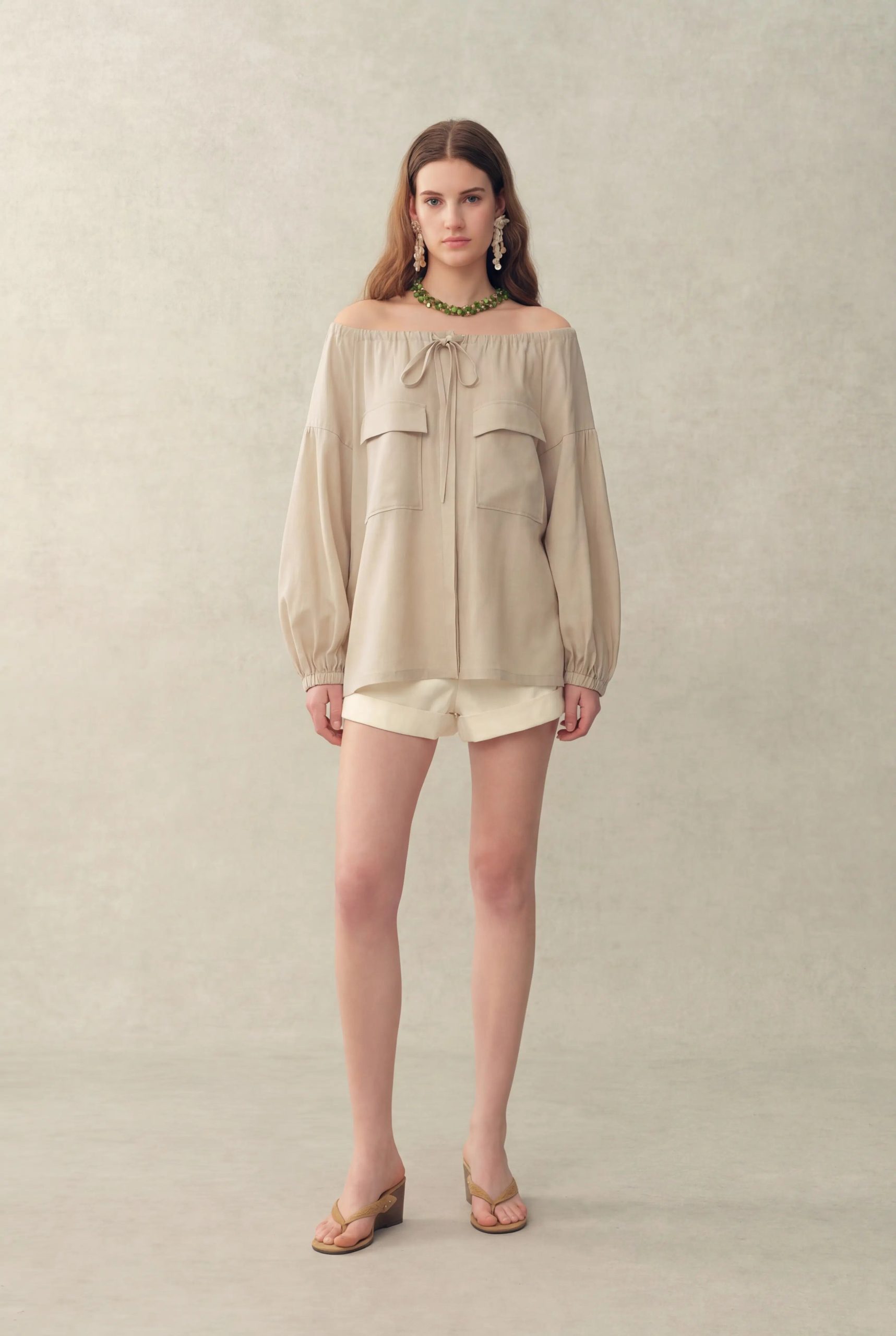 Alano Adjustable Off-Shoulder Shirt in Linen Blend