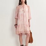 Arianna Hand Painted Flora Print Long Sleeve Dress in Crinkled Rayon