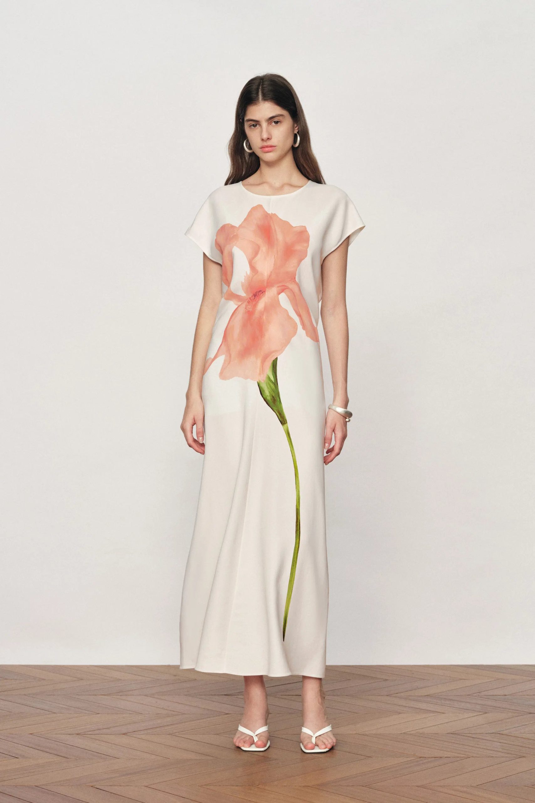 Adelaide Iris Print Short-Sleeve Dress in Soft Stretch Fabric