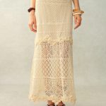 Angelica Floral Openwork Straight Maxi Skirt in Linen Knit