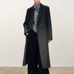 Audrey Gradient Herringbone Straight Long Coat in Merino Wool