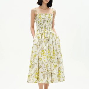 Alice Hand Painted Flora Strap Dress in Silk Cotton