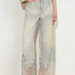 Ariel Straight Cropped Jeans in Transparent Burnout Denim