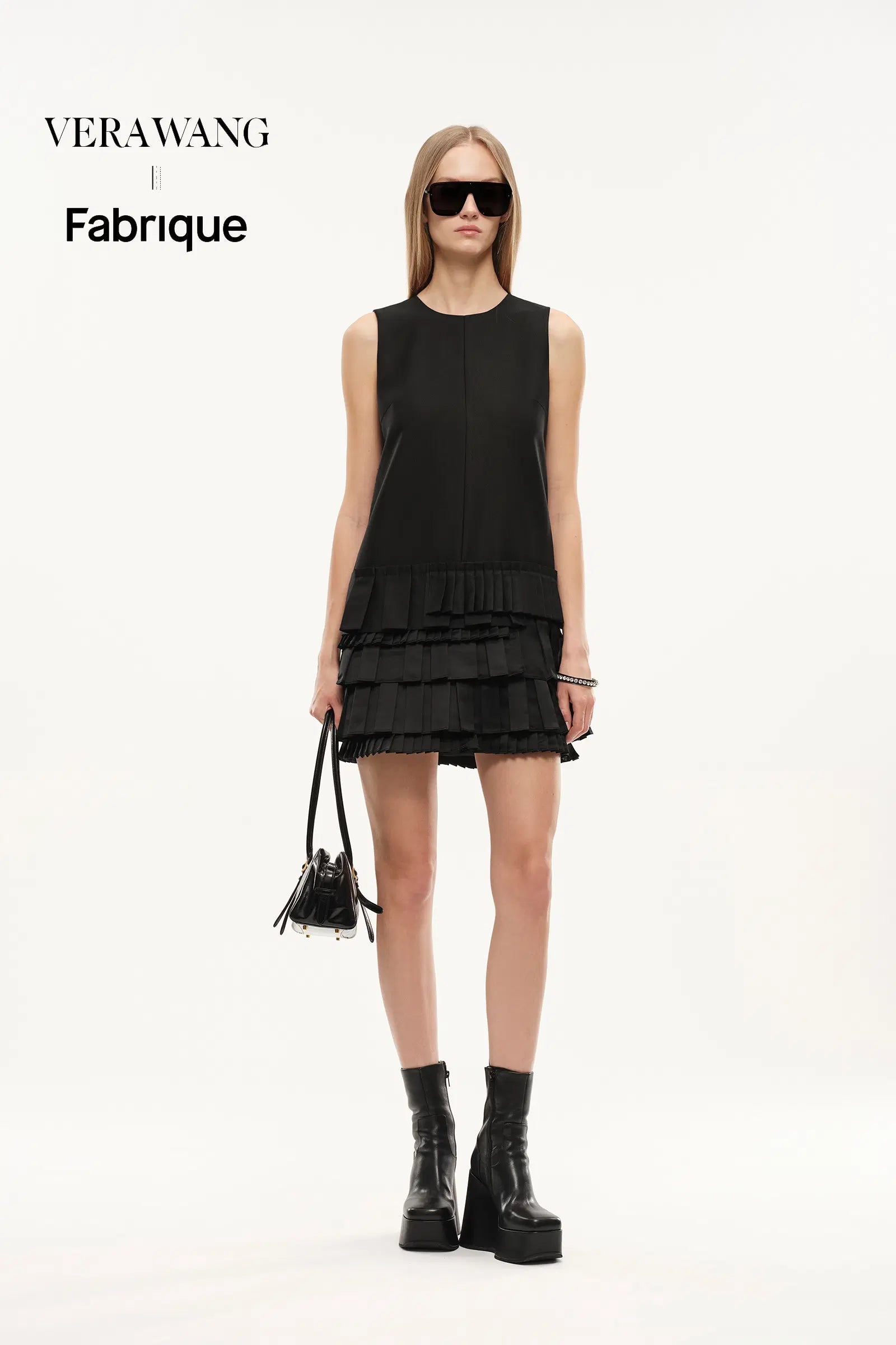 Alice Asymmetric Pleated Hem Sleeveless Dress in Lightweight Blend