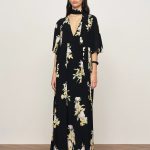 Aria Floral Tie Neck Elbow Sleeve Dress in Light Crinkle Gauze