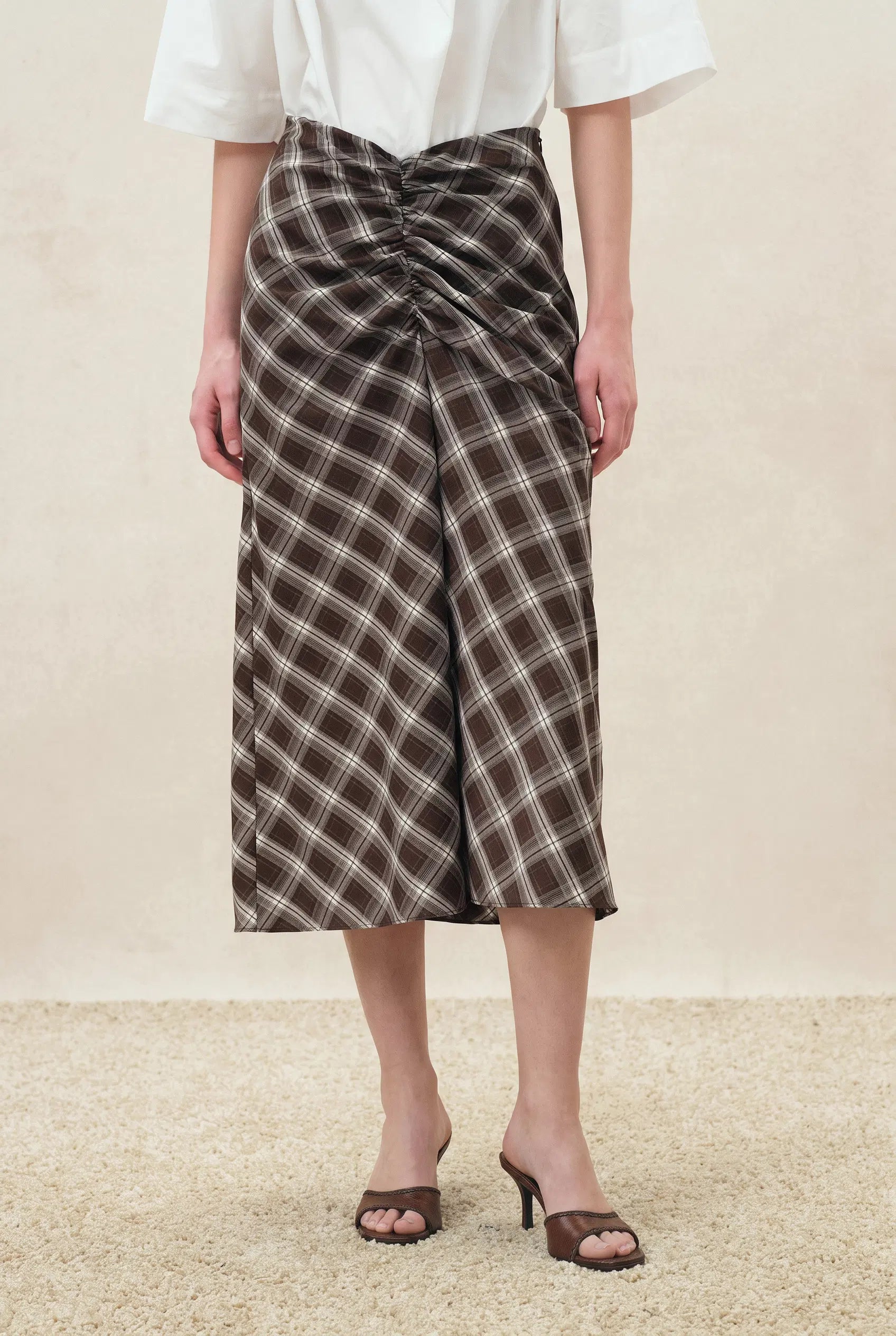 Anya Plaid Ruched Split Hem Skirt