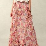 Amélie Hand-Painted Print Ruffle Skirt in Sheer Chiffon