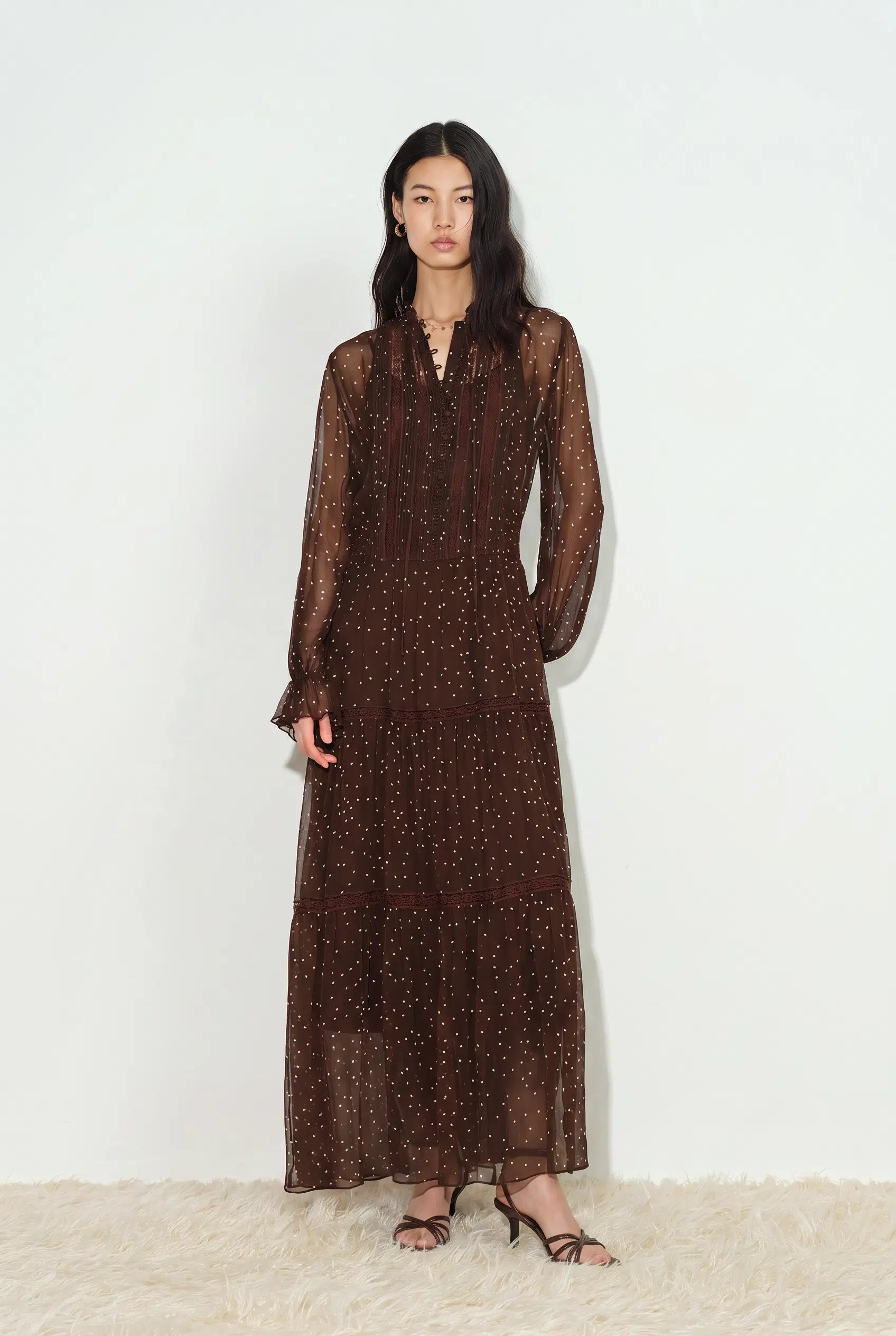 Anselm Polka Dot Ruffle Trim Dress with Inner Slip Dress