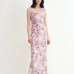 Alice Asymmetrical Cowl Neck Flora Dress in Mulberry Silk Crepe