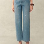 Annette Embroidered Crystal Embellished Dandelion Cropped Straight Leg Jeans in Stretch Cotton Denim