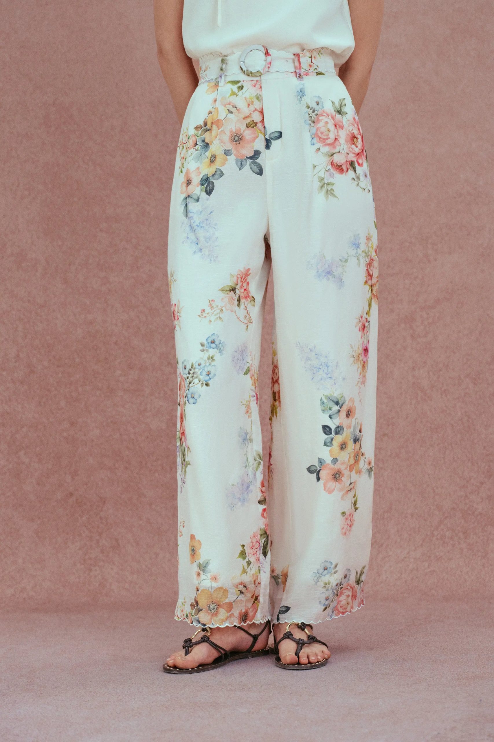 Alice Watercolor Flora Pants in Silk-Linen